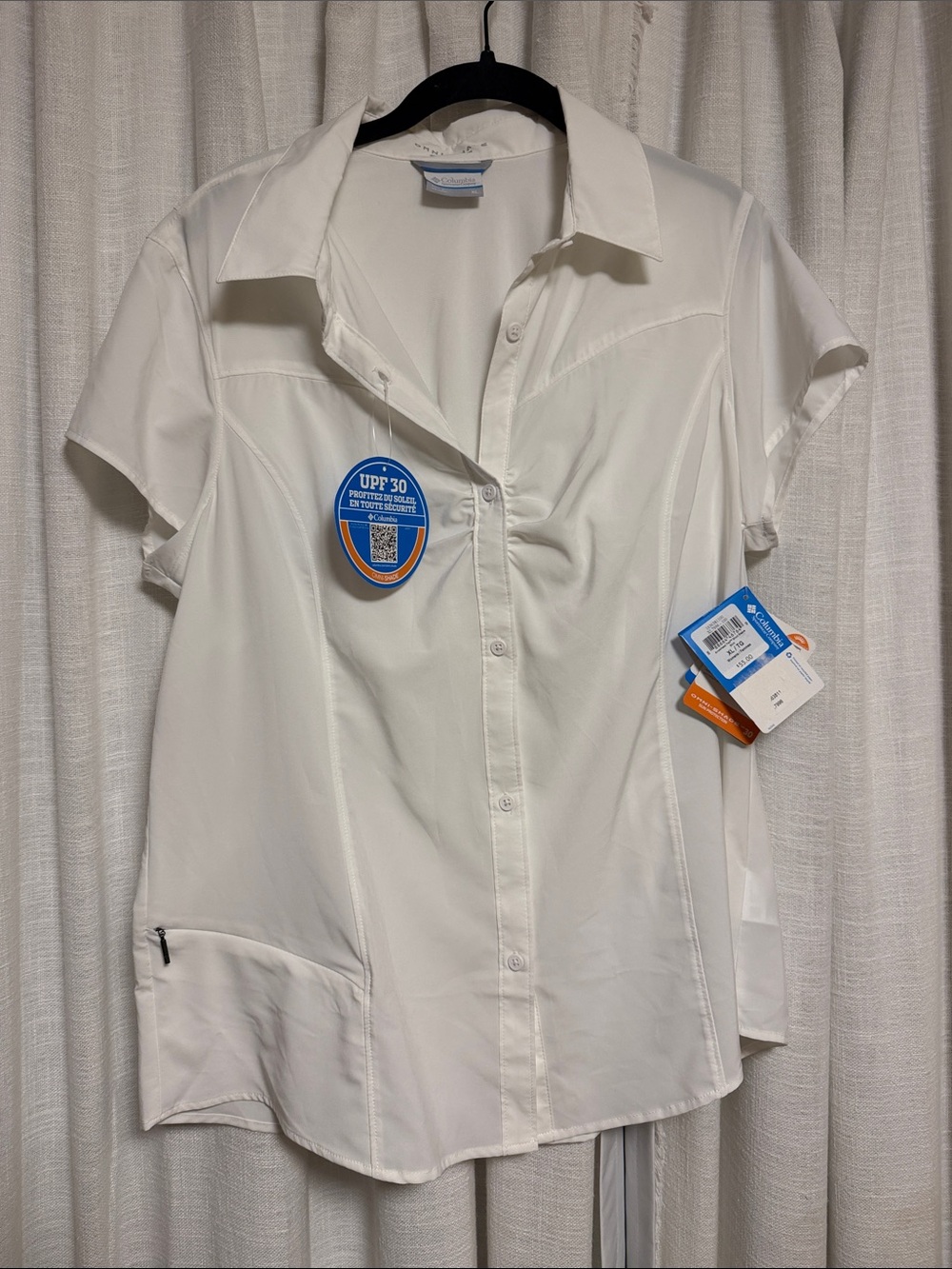 Columbia White Short-Sleeve Button-Front Outdoor Shirt UPF 30